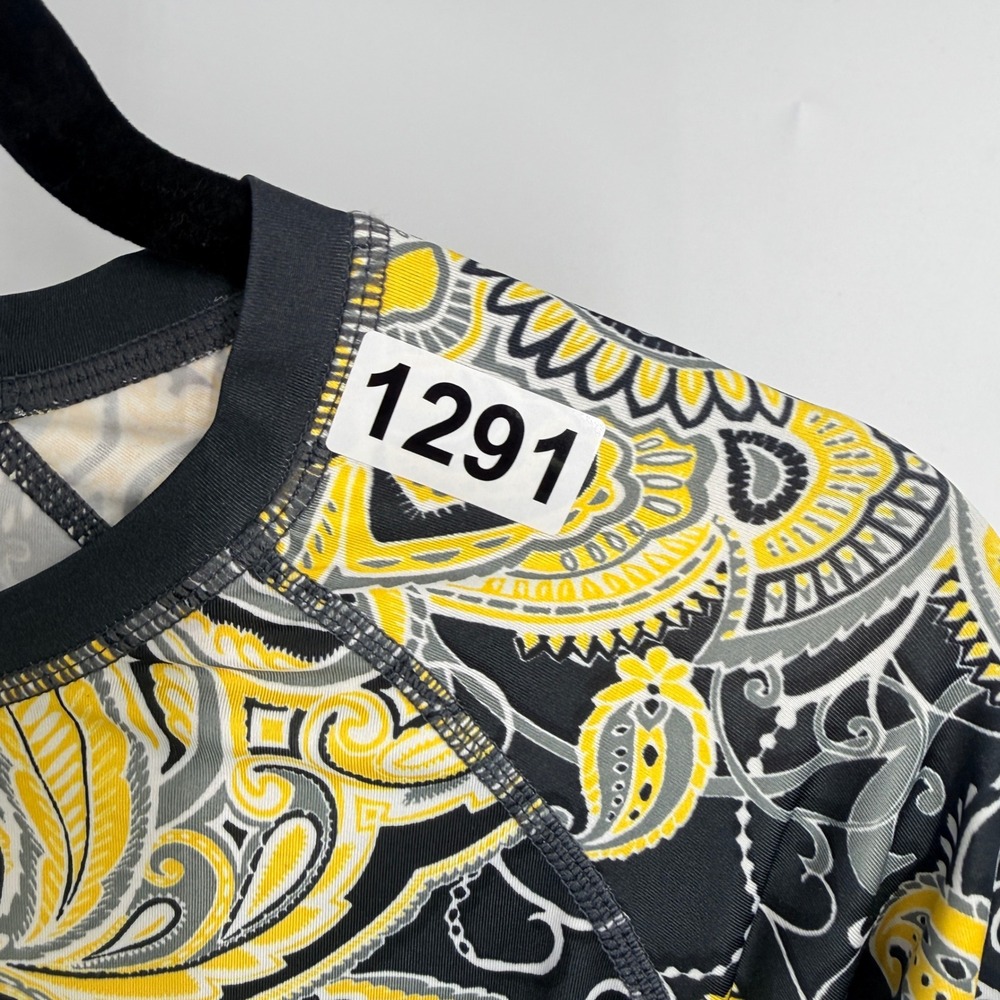 Athleta Pacifica Rashguard Long Sleeve Paisley Mandala Black Yellow 268486 S - Picture 3 of 9
